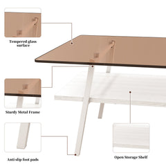 Coffee Table and End tables Set of 3, Tempered Glass Table with MDF layer, Modern Tables for Living Room , Brown Glass