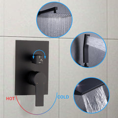 Black Shower Faucet Set Rainfall Shower System with Rainfall Shower Head and Handle Set Modern Shower Fixtures 10 Inch Shower Head with Handheld Combo Shower Valve Included Matte Black