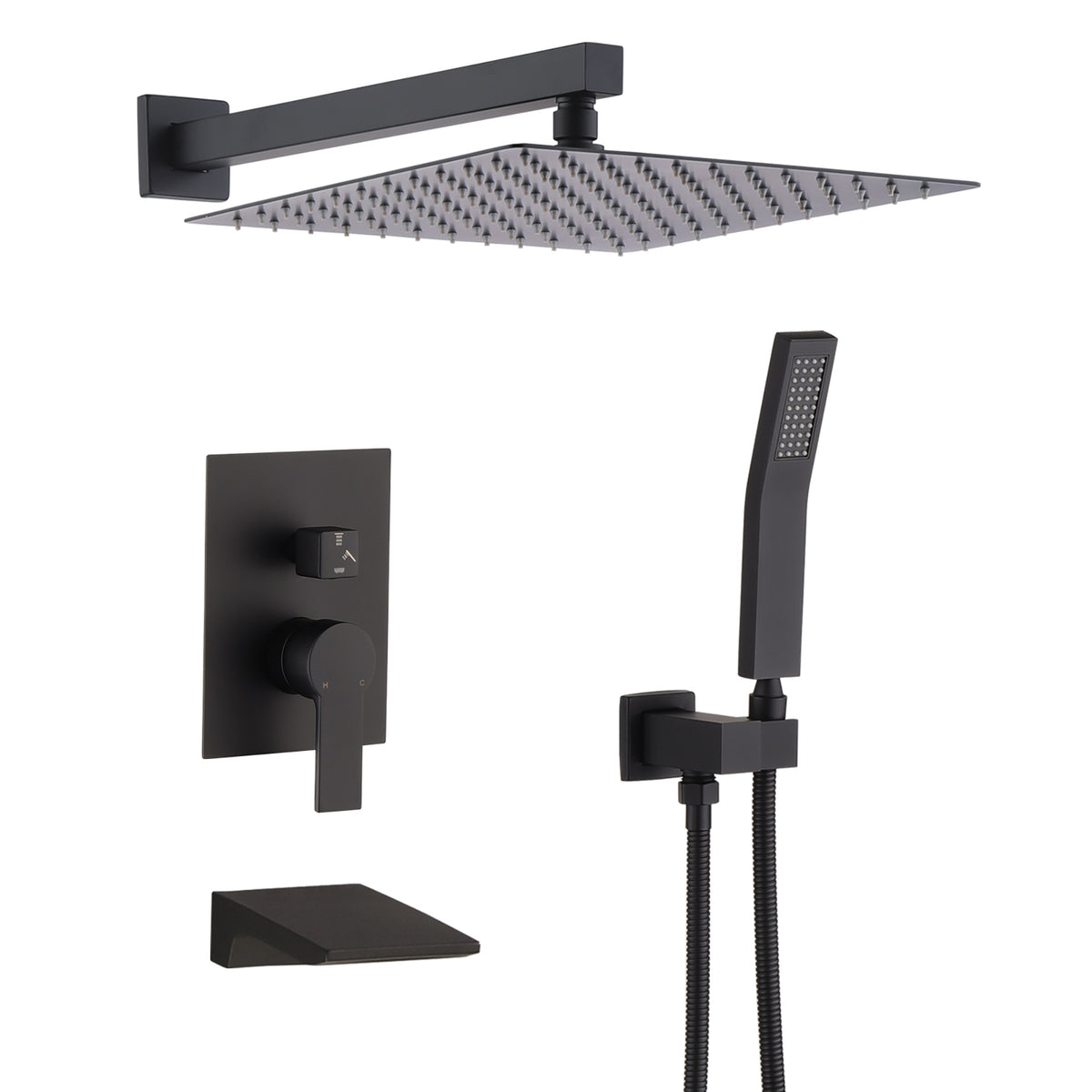 Black Shower Faucet Set Rainfall Shower System with Rainfall Shower Head and Handle Set Modern Shower Fixtures 10 Inch Shower Head with Handheld Combo Shower Valve Included Matte Black