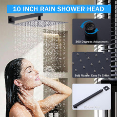Black Shower Faucet Set Rainfall Shower System with Rainfall Shower Head and Handle Set Modern Shower Fixtures 10 Inch Shower Head with Handheld Combo Shower Valve Included Matte Black