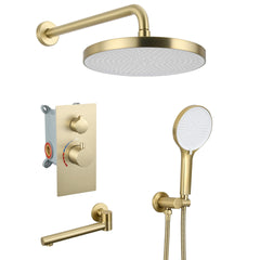 Luxury 3-Function Shower System Set - Solid Brass Control Valve, 10" Overhead Shower, 3-Spray Handheld, with Bathtub Spout