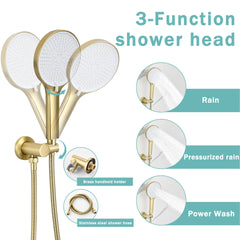 Luxury 3-Function Shower System Set - Solid Brass Control Valve, 10" Overhead Shower, 3-Spray Handheld, with Bathtub Spout