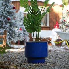 Handmade Solid Blue Glazed Ceramic Planter Set of 3, 15/12/9 Inch Diameter, for Succulents & Flowers Outdoor Garden & Indoor Staircase Use, Breathable Porous Clay