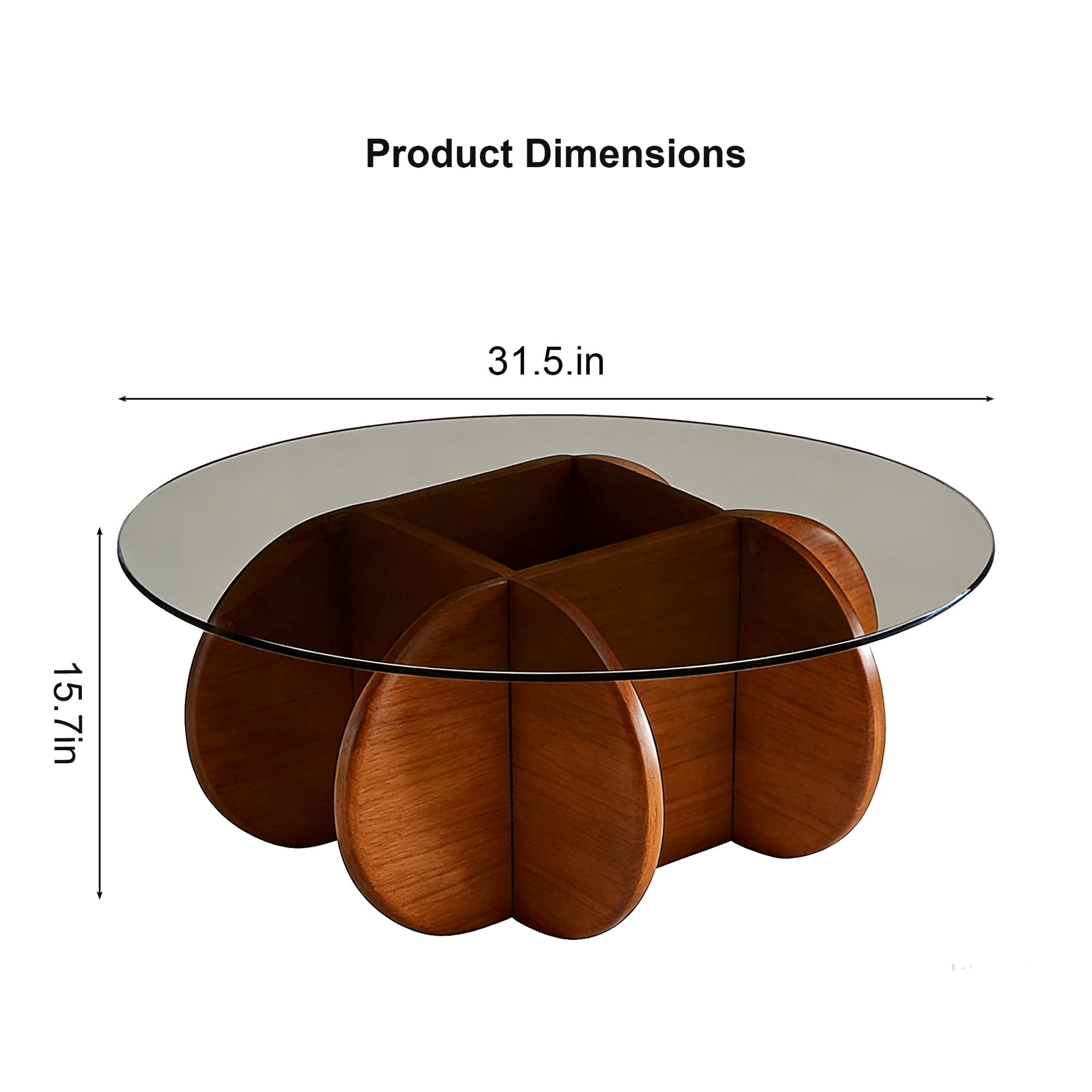 Modern Round Coffee Table for Living Room, 31.5" x 31.5" x 15.7" Mid Century Center Table with Tempered Glass Top and Wood, Walnut