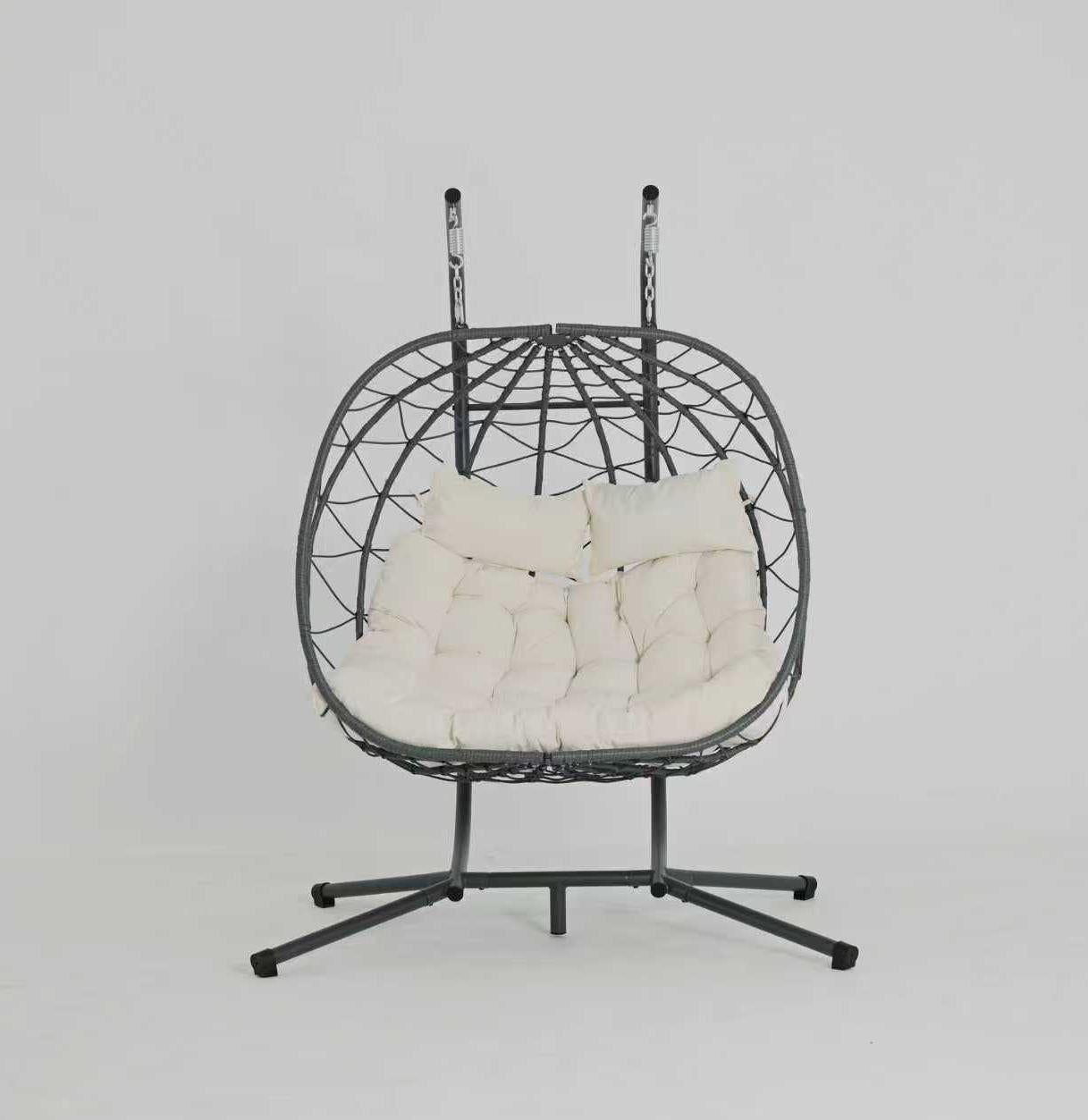2 Persons Egg Chair with Stand Indoor Outdoor Swing Chair Patio Wicker Hanging Egg Chair Hanging Basket Chair with Stand for Bedroom Living Room Balcony