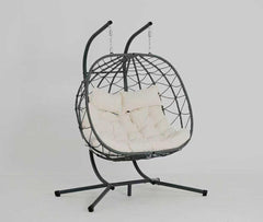 2 Persons Egg Chair with Stand Indoor Outdoor Swing Chair Patio Wicker Hanging Egg Chair Hanging Basket Chair with Stand for Bedroom Living Room Balcony
