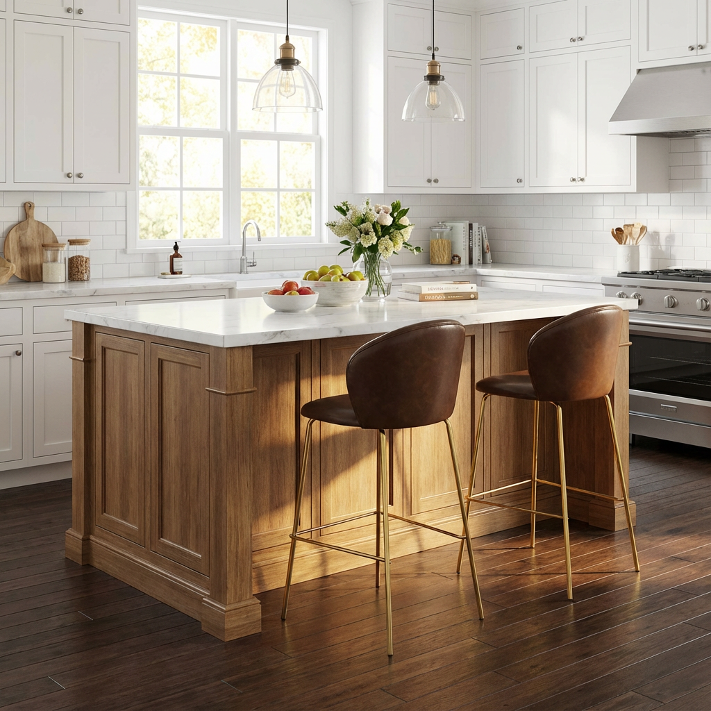 Kira Indoor Upholstered Bar Stool, Dark Brown Faux Leather with Metal Frame, Set of 2