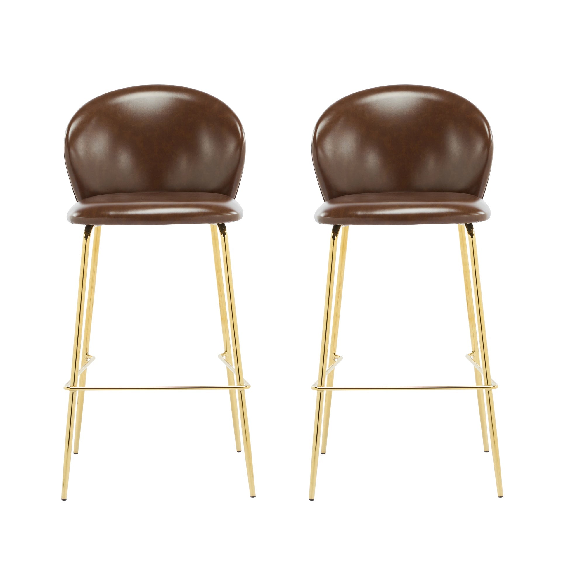 Kira Indoor Upholstered Bar Stool, Dark Brown Faux Leather with Metal Frame, Set of 2