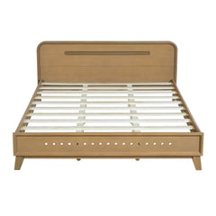 PINE SOLID WOOD QUEEN SIZE BED, SOLID AND STABLE, NO BOX SPRING NEEDED, RUSTIC YELLOW COLOR