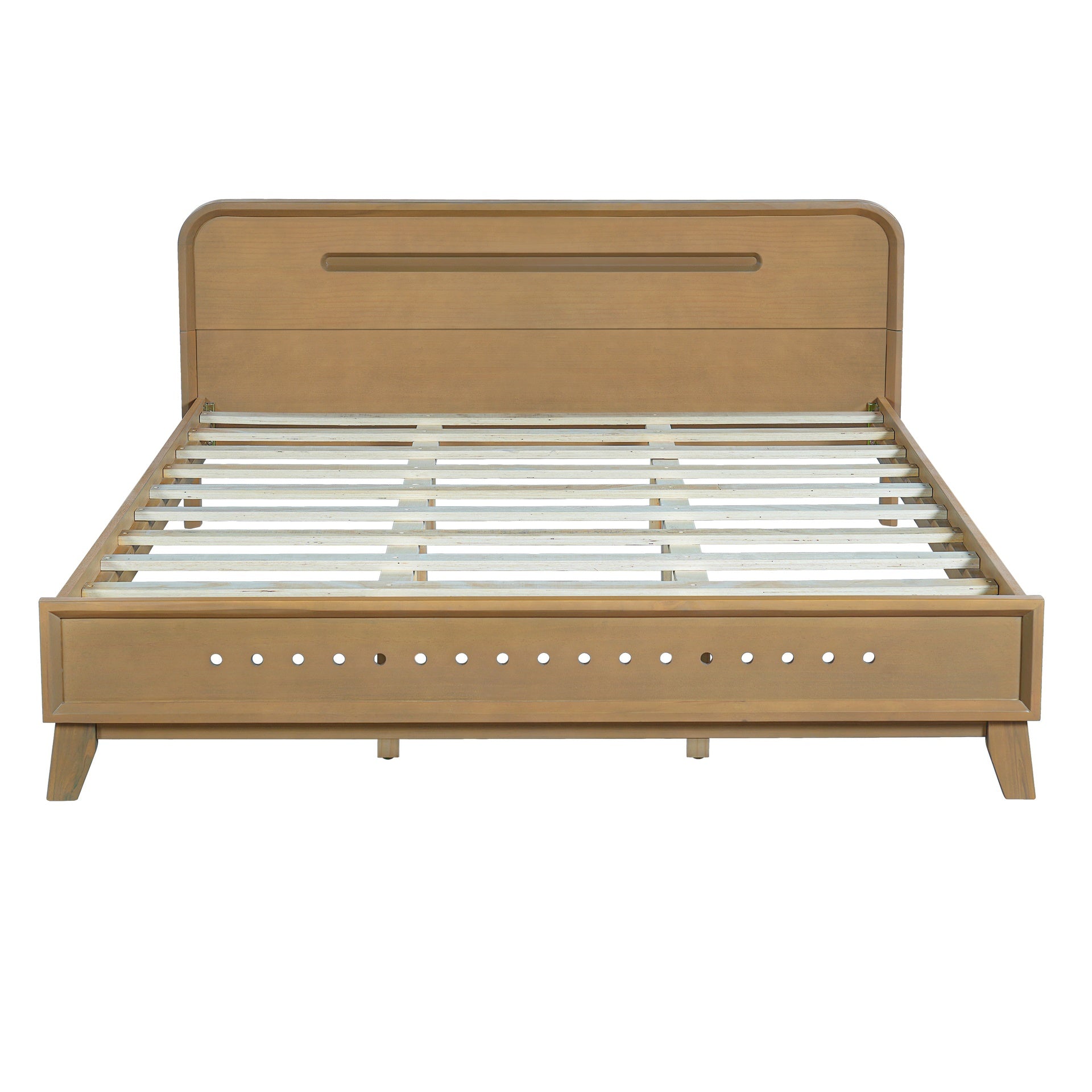 PINE SOLID WOOD QUEEN SIZE BED, SOLID AND STABLE, NO BOX SPRING NEEDED, RUSTIC YELLOW COLOR