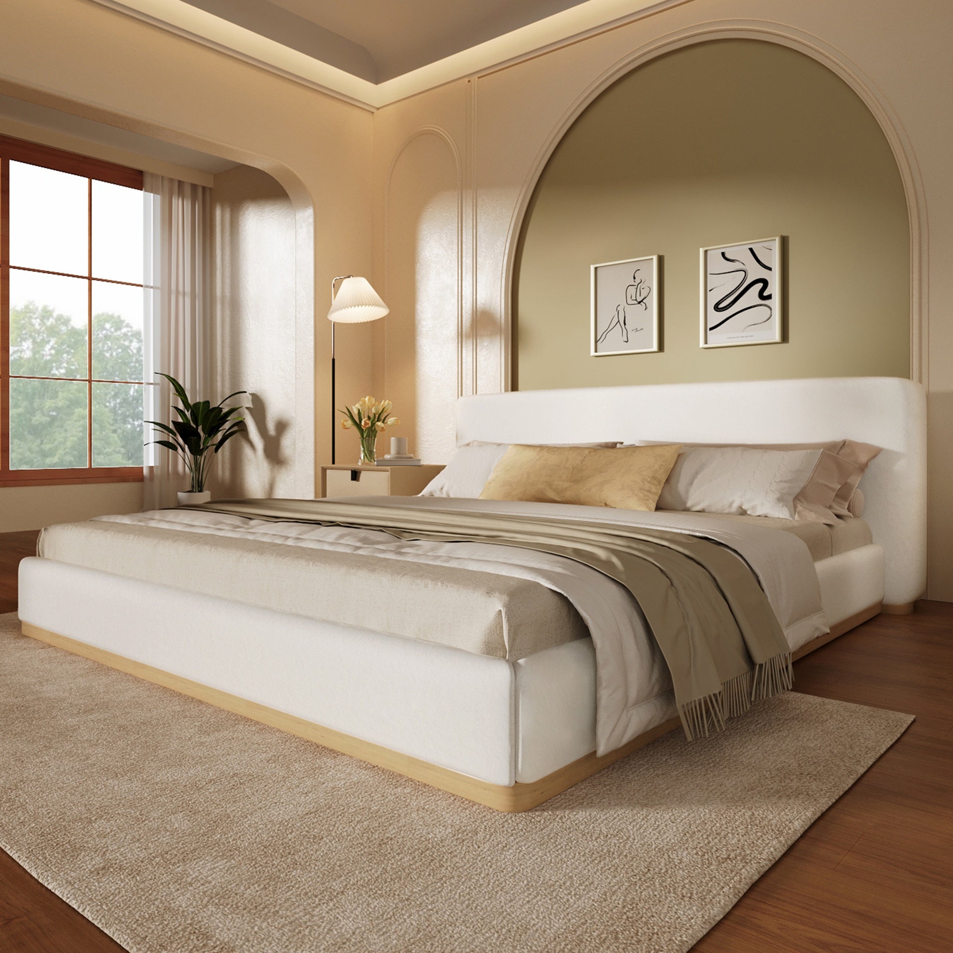 Elegant Upholstered Bed With Solid Wood Frame, Unlocking A New Experience Of Comfortable Sleeping, Queen, White
