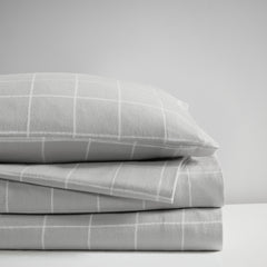 4-Piece Cal King 100% Cotton Flannel Printed Sheet Set, Grey Windowpane