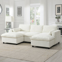 86.5'' U-Shaped Sectional Sofa with Storage Pockets, 2 Movable Ottoman, Armrest Pillows, Free Combination, 5-Seat Modern Cloud Sofa for Living Room&Apartment, Chenille, 3 Colors