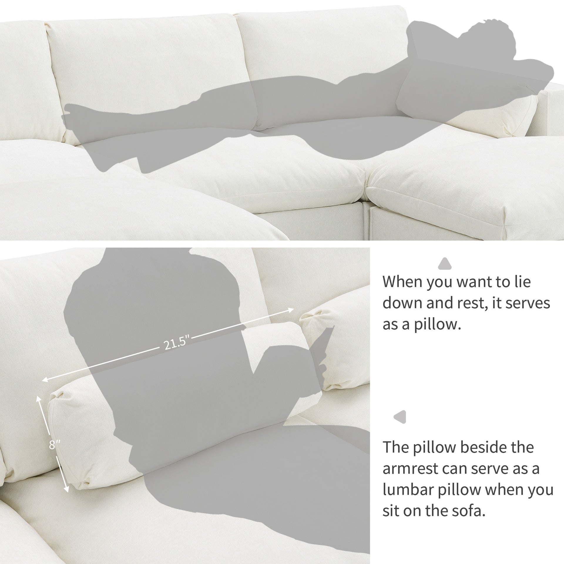 86.5'' U-Shaped Sectional Sofa with Storage Pockets, 2 Movable Ottoman, Armrest Pillows, Free Combination, 5-Seat Modern Cloud Sofa for Living Room&Apartment, Chenille, 3 Colors