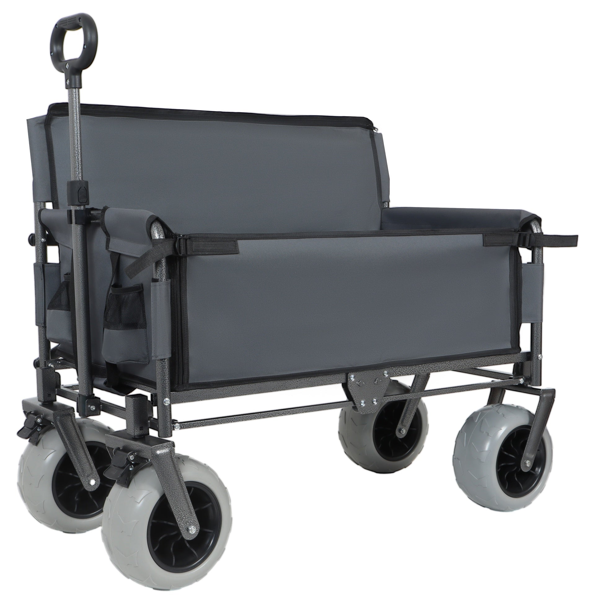 3-in-1 Folding Wagon with Bench Seat – 500lbs Capacity, 9"x4" Beach Tires for Camping & Beach, gray