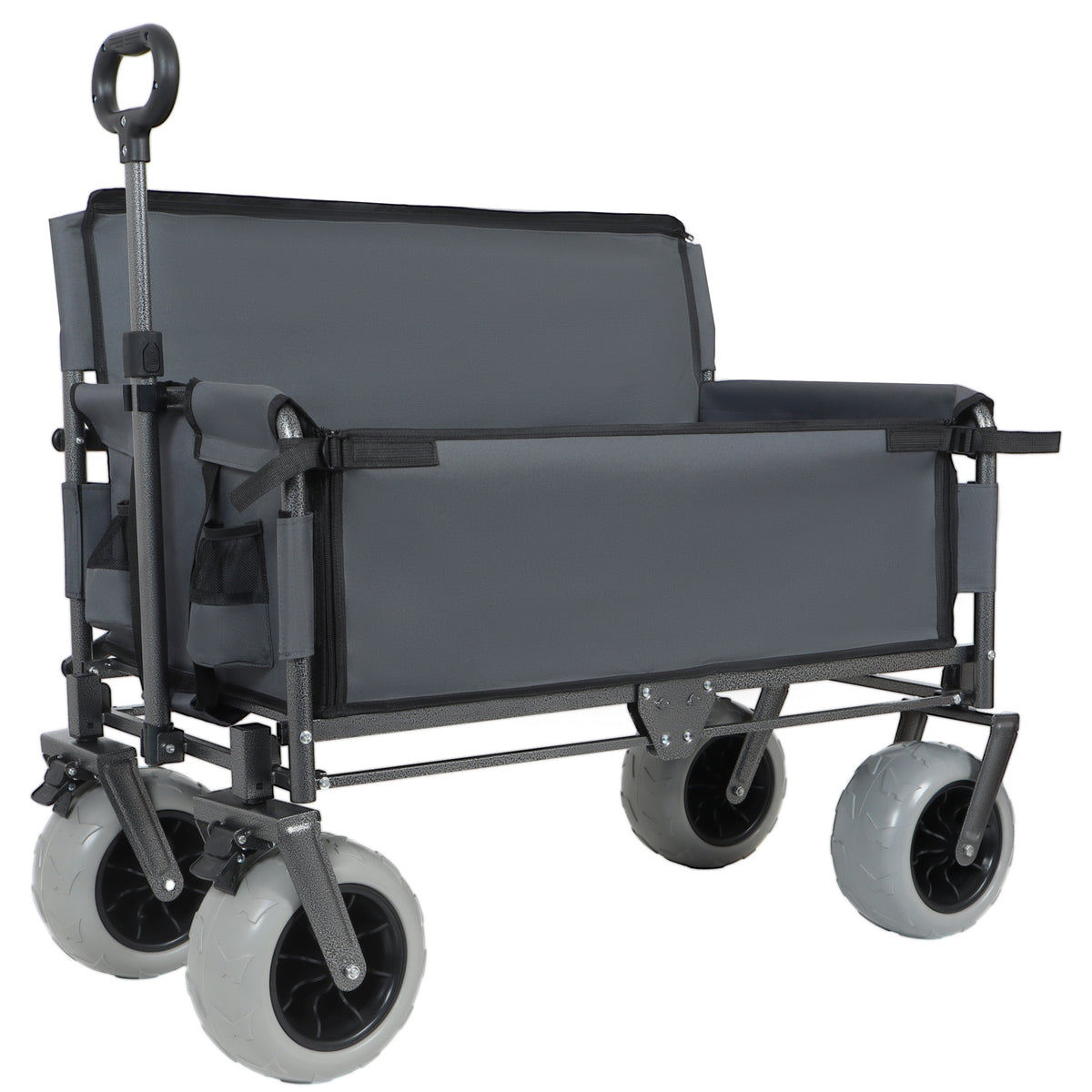 3-in-1 Folding Wagon with Bench Seat – 500lbs Capacity, 9"x4" Beach Tires for Camping & Beach, gray