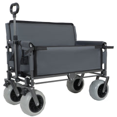 3-in-1 Folding Wagon with Bench Seat – 500lbs Capacity, 9"x4" Beach Tires for Camping & Beach, gray