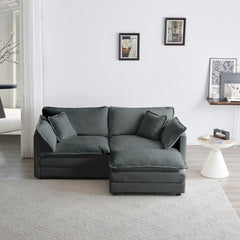 Chenille Two-Seater Sofa with 1 Footrest, 2 Seater L-Shaped Sectional with Ottoman,Loveseat with Ottoman for Small Living Space, Gray Chenille