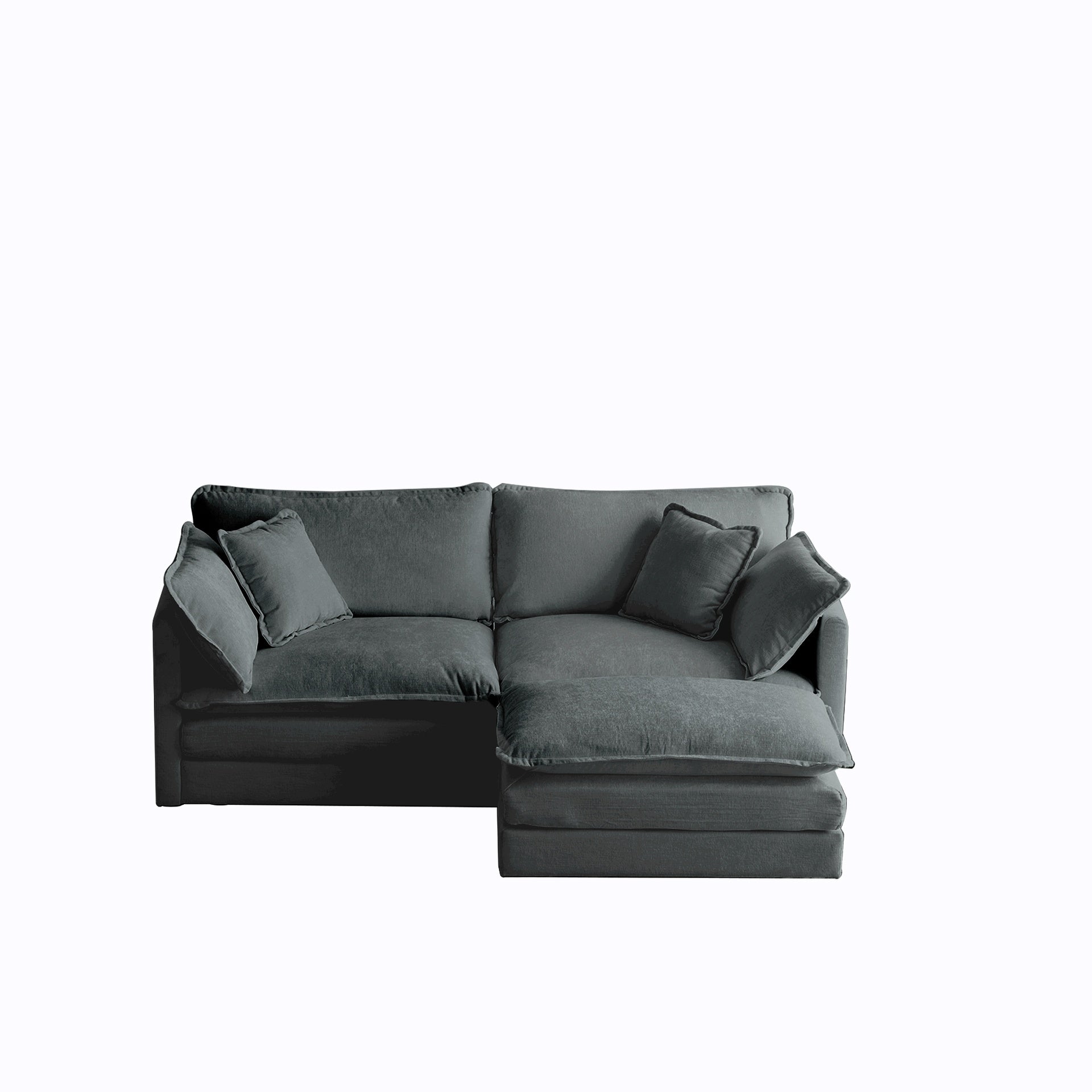 Chenille Two-Seater Sofa with 1 Footrest, 2 Seater L-Shaped Sectional with Ottoman,Loveseat with Ottoman for Small Living Space, Gray Chenille