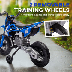 Qaba Kids Dirt Bike with Twist Grip Throttle, 12V Electric Motorcycle, Electric Bike for Toddler with Training Wheels, Rear Suspension & Music, Blue
