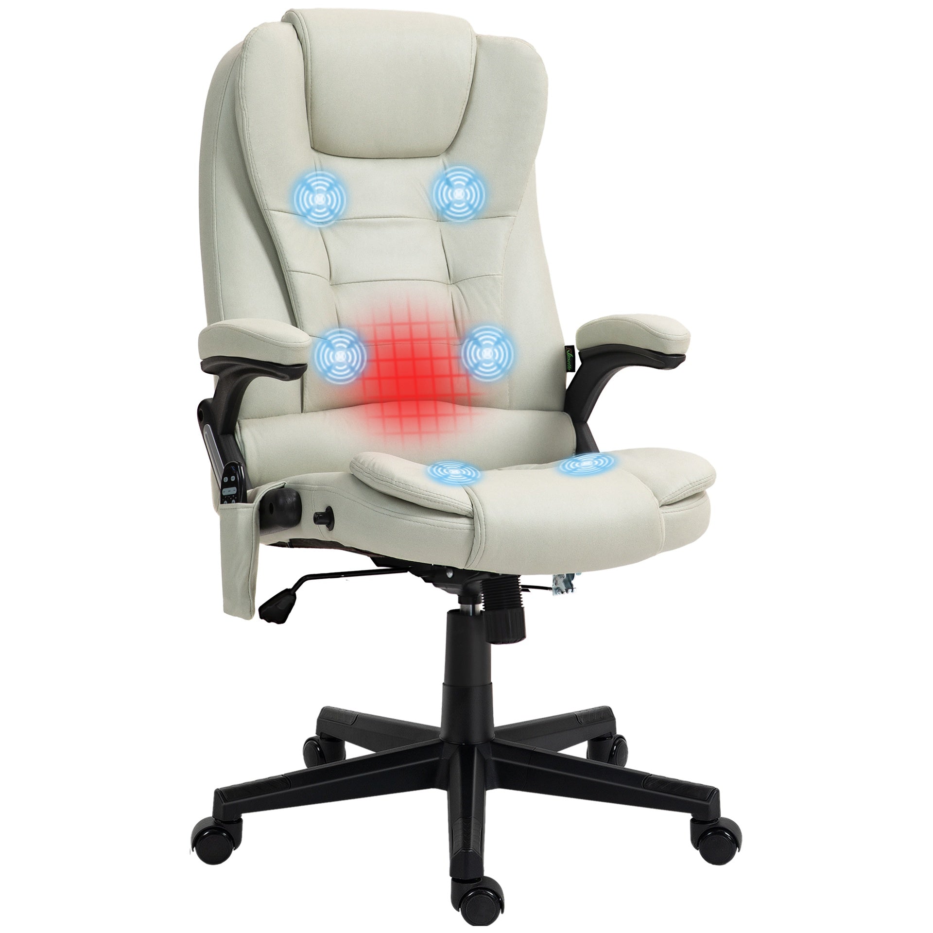 HOMCOM 6 Point Vibrating Massage Office Chair with Heat, Microfiber High Back Executive Office Chair with Reclining Backrest, Padded Armrests and Remote, Beige