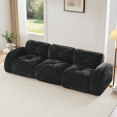110''Boneless Sofa With Tufted,Soft Velvet  Fabric,Modular Sectional Sofa Couches,32D High Density Sponge,Anti-Slip Design,Ergonomic Design Bottom,No Assembly Required,For Study,Home Theater,Black