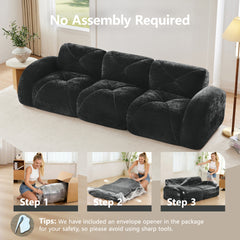 110''Boneless Sofa With Tufted,Soft Velvet  Fabric,Modular Sectional Sofa Couches,32D High Density Sponge,Anti-Slip Design,Ergonomic Design Bottom,No Assembly Required,For Study,Home Theater,Black