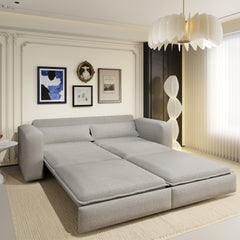 93" King Size Sleeper Sofa Bed, Pull Out Sofa Bed, 3 in 1 Convertible Sleeper Sofa, Chaise Lounge,3 Seat Teddy Couch with 2 Lumbar Pillows for Living Room,Office(Old Sku:W1885S00054/W1885S00162)