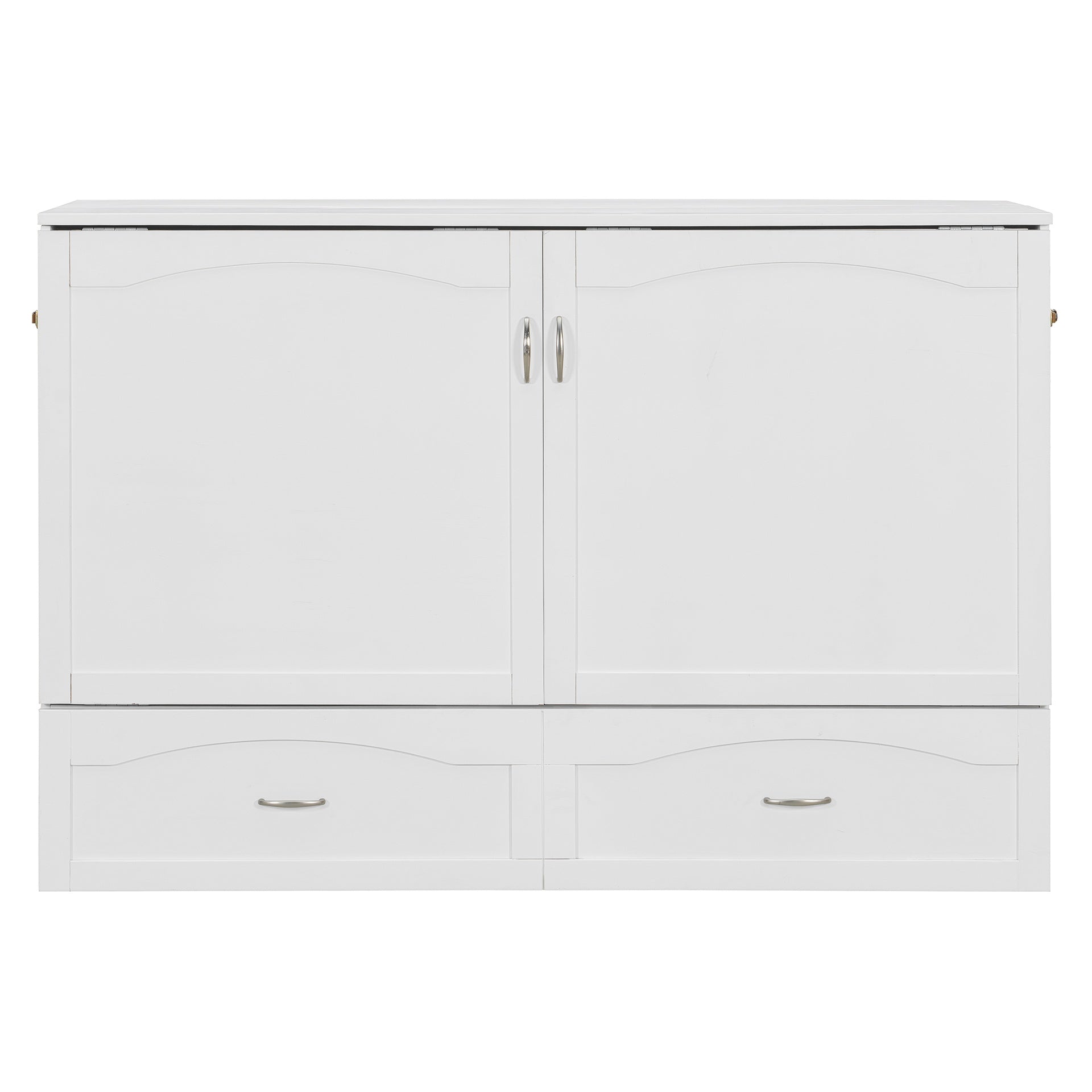 Queen Size Murphy Bed Wall Bed with drawer and a set of Sockets & USB Ports, Pulley Structure Design, White(OLD SKU: LP100671AAK)