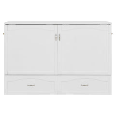 Queen Size Murphy Bed Wall Bed with drawer and a set of Sockets & USB Ports, Pulley Structure Design, White(OLD SKU: LP100671AAK)
