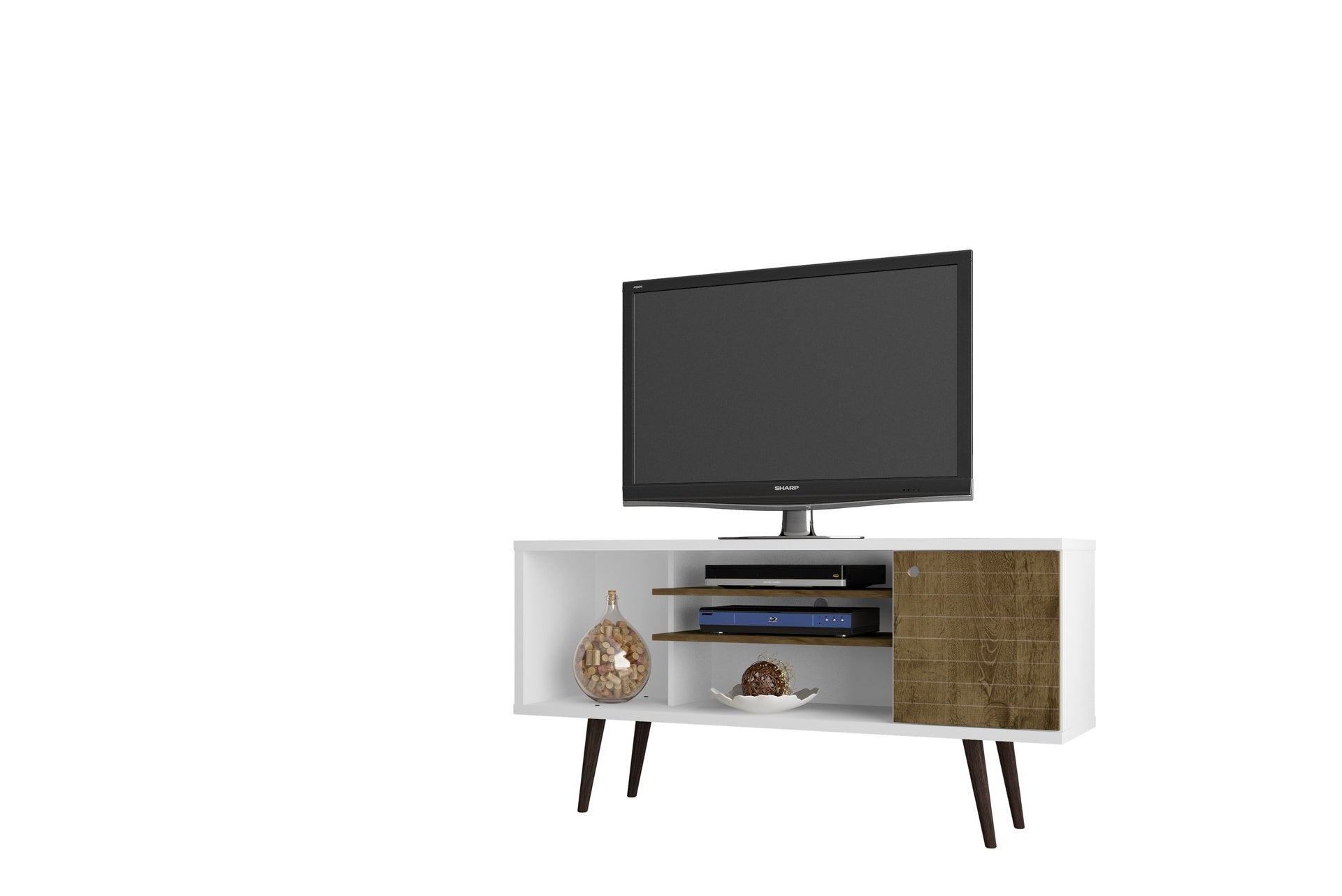 TV Stand in White and Rustic Brown