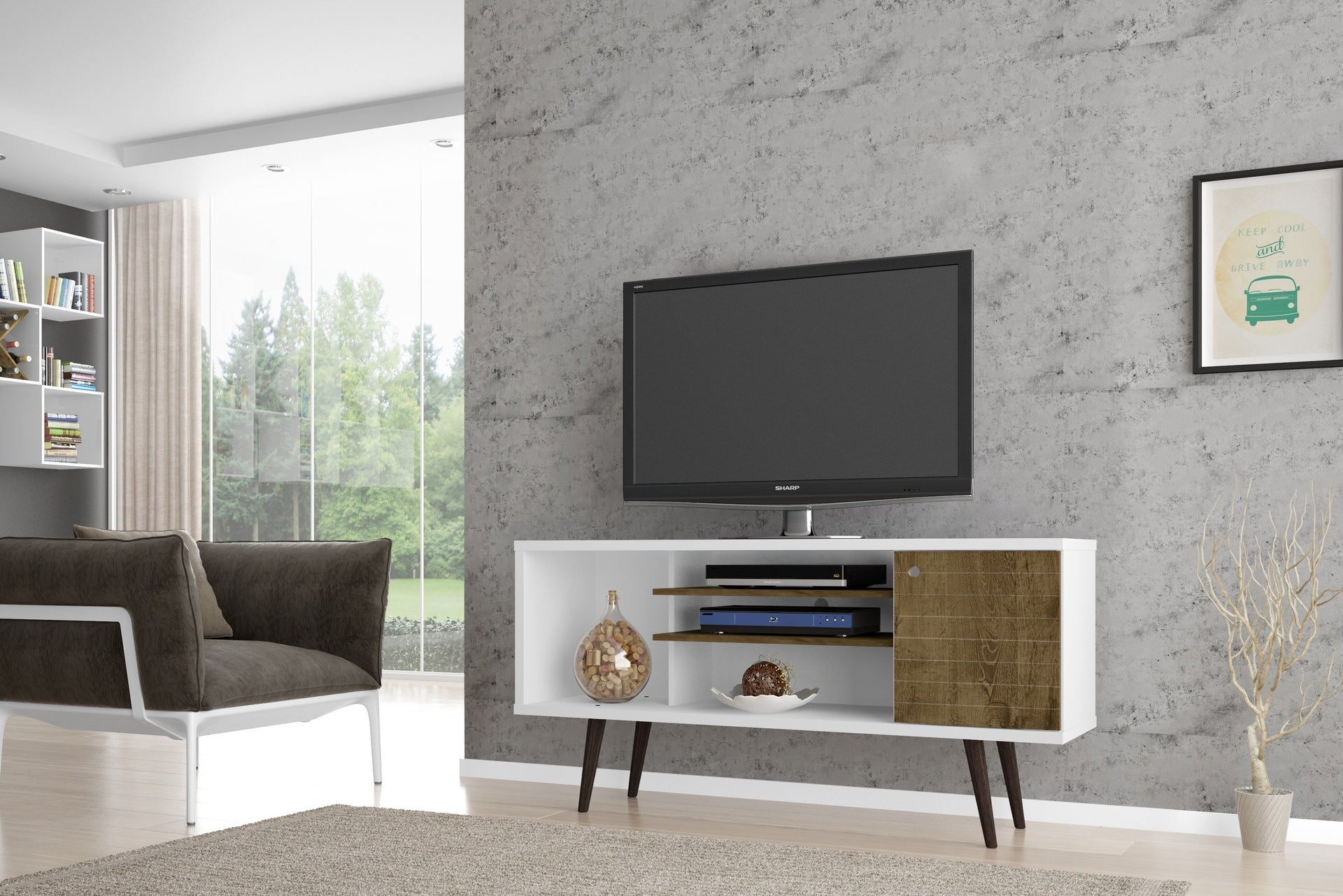 TV Stand in White and Rustic Brown