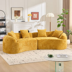 Yellow Curved Compressed Sofa, Creative Nordic-style Design for Living Room, Comfortable, Soft and Suitable for Multiple Scenarios