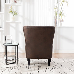 28"W PU High Back Accent Chair, Upholstered Armchair for Living Room, Retro Wingback Arm Chair ,Single Sofa Bedroom Reading Seat with Solid Wood Legs, Brown