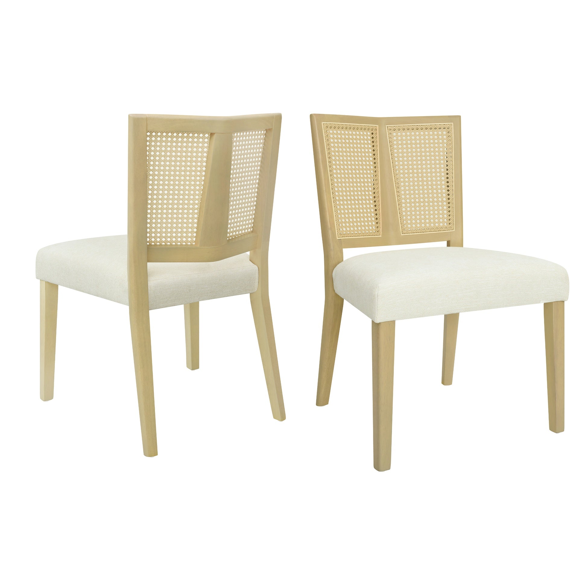 Rattan Dining Chair Without Arm(light ash+beige) Set of 2
