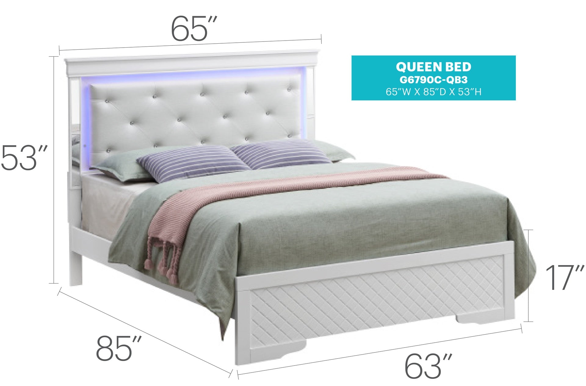 Verona G6790C-QB3 Queen Bed , Silver Champagne