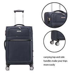 3-piece fabric soft luggage set with swivel wheels and password lock, DARK BLUE.20/26/30 inches