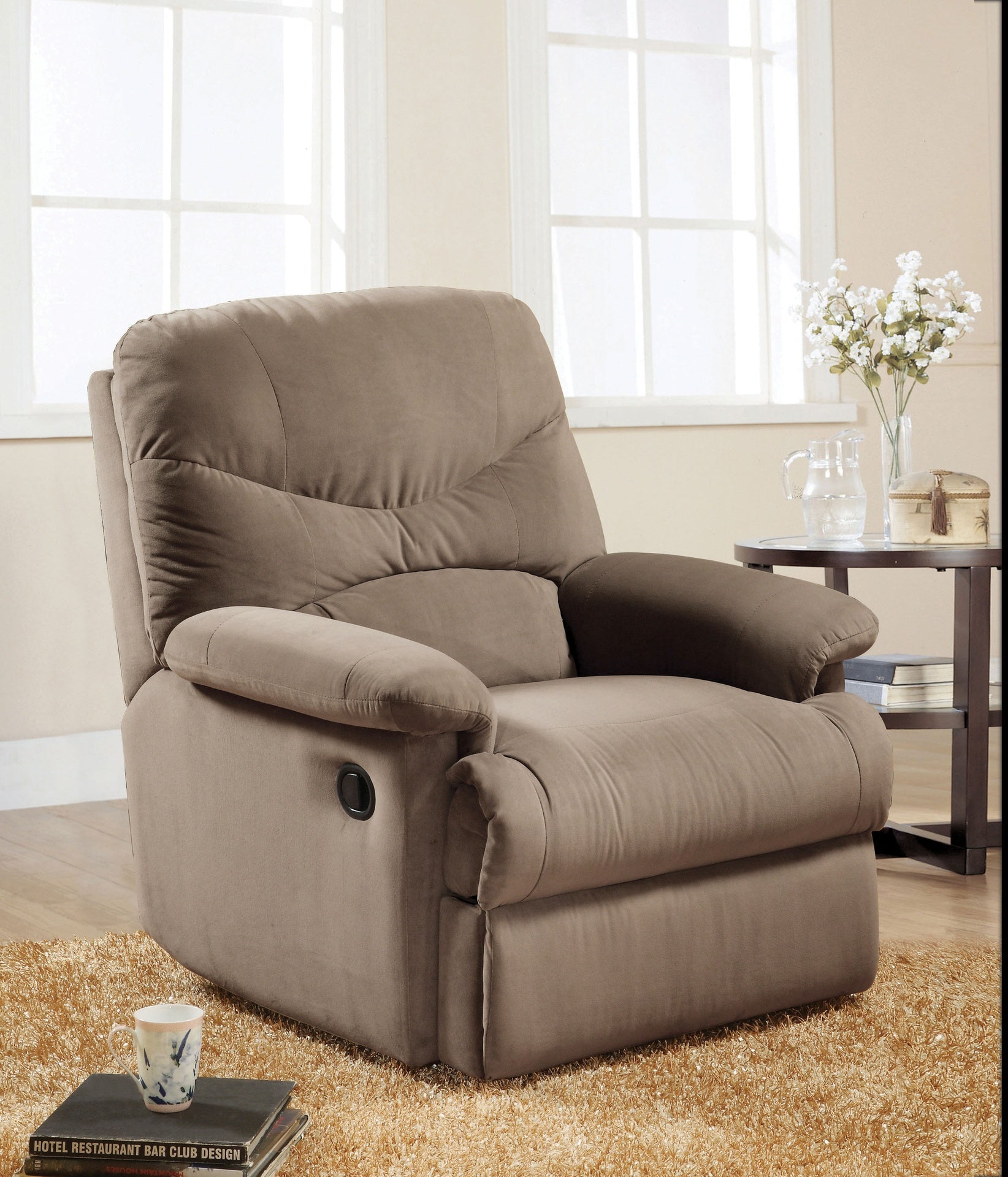 Light Brown Recliner with Pillow Top Armrest