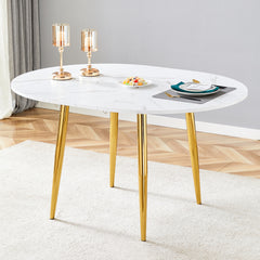 With a clever retractable mechanism, the White Pattern MDF table top and gold metal legs and has a smooth and delicate surface.The unique look creates the sleek silhouette of a modern home.