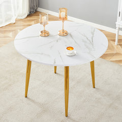 With a clever retractable mechanism, the White Pattern MDF table top and gold metal legs and has a smooth and delicate surface.The unique look creates the sleek silhouette of a modern home.