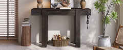 TREXM Rustic Minimalist Console Table with Hidden Drawer, Side Power Outlet,Wood Entryway Table for Entryways, Living Rooms and Home Offices(Espresso)