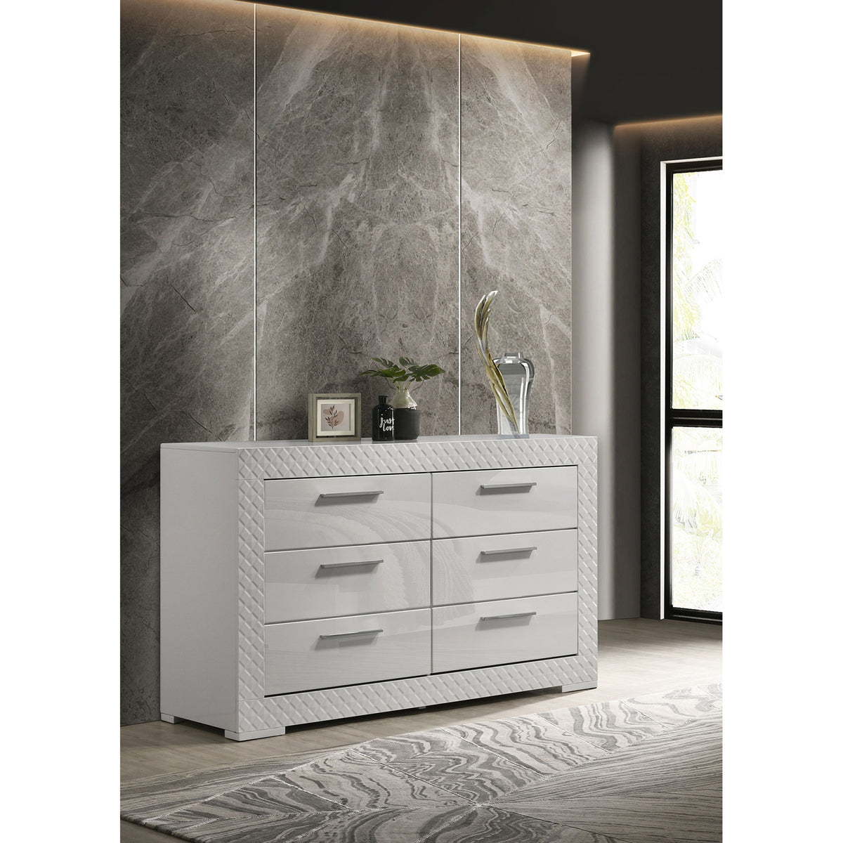 Pierce White High Gloss 6-drawer Dresser Cabinet