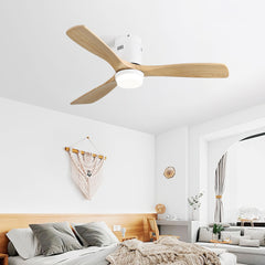 52 Inch Wooden Ceiling Fan With 18W Led Light 3 Solid Wood Blades Remote Control Reversible DC Motor For Home