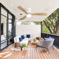 52 Inch Wooden Ceiling Fan With 18W Led Light 3 Solid Wood Blades Remote Control Reversible DC Motor For Home