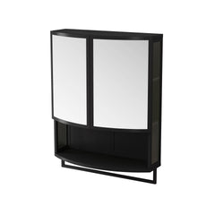 23.62"Modern Arched Glass Double-Door Wardrobe with Shatterproof Non-Glass Mirror-Double-Layer Storage,Open Shelf & Towel Rack for Entryway, Living Room,Bathroom, Dining Room (Black)