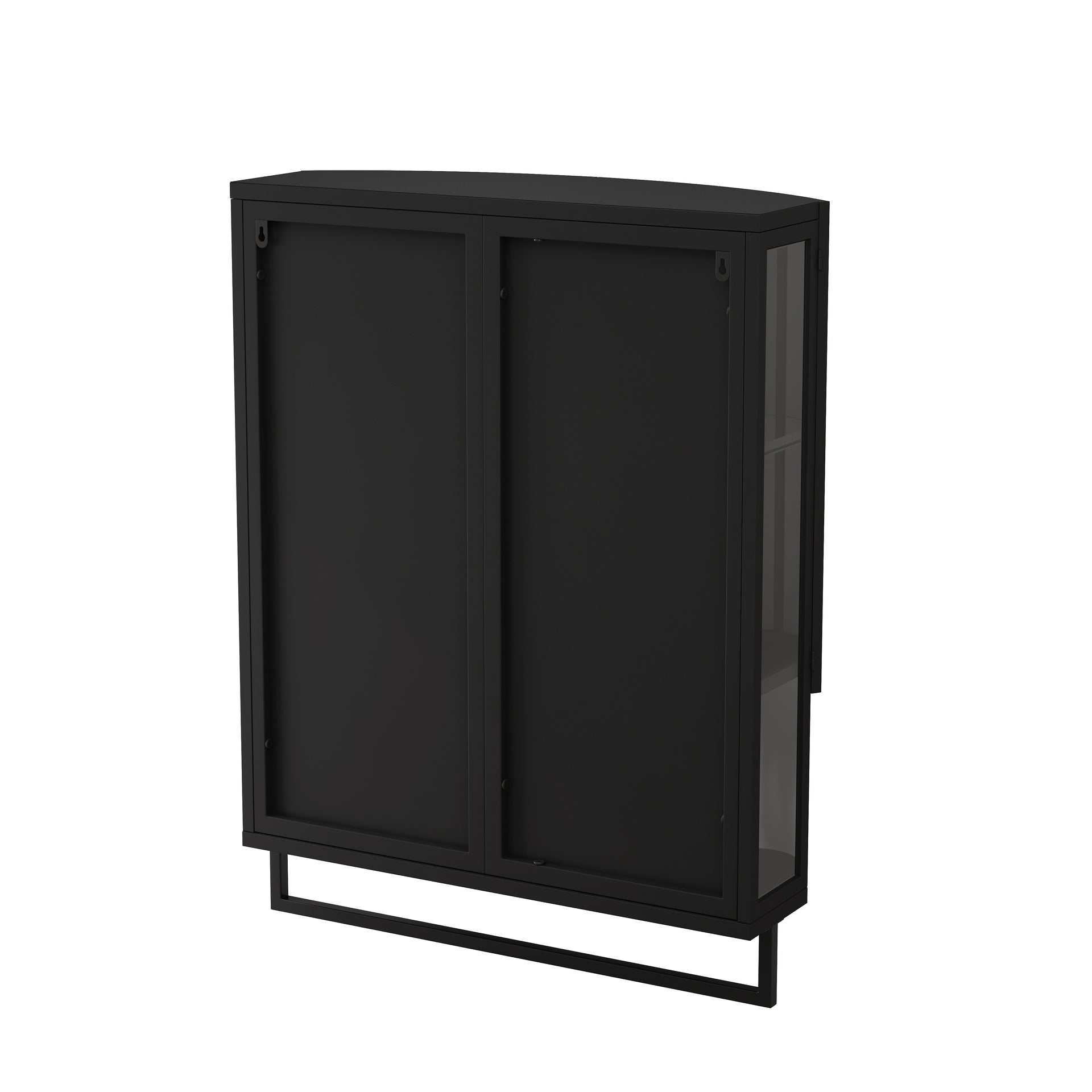 23.62"Modern Arched Glass Double-Door Wardrobe with Shatterproof Non-Glass Mirror-Double-Layer Storage,Open Shelf & Towel Rack for Entryway, Living Room,Bathroom, Dining Room (Black)