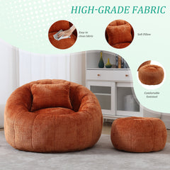 UNITED WE WIN Modern Bean Bag Chairs, Comfy Round Chair for Adults with Ottoman, Leisure Single Sofa Reading Chair with Pillow for Living Room, Bedroom, Apartment