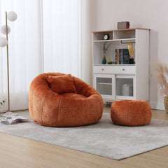 UNITED WE WIN Modern Bean Bag Chairs, Comfy Round Chair for Adults with Ottoman, Leisure Single Sofa Reading Chair with Pillow for Living Room, Bedroom, Apartment