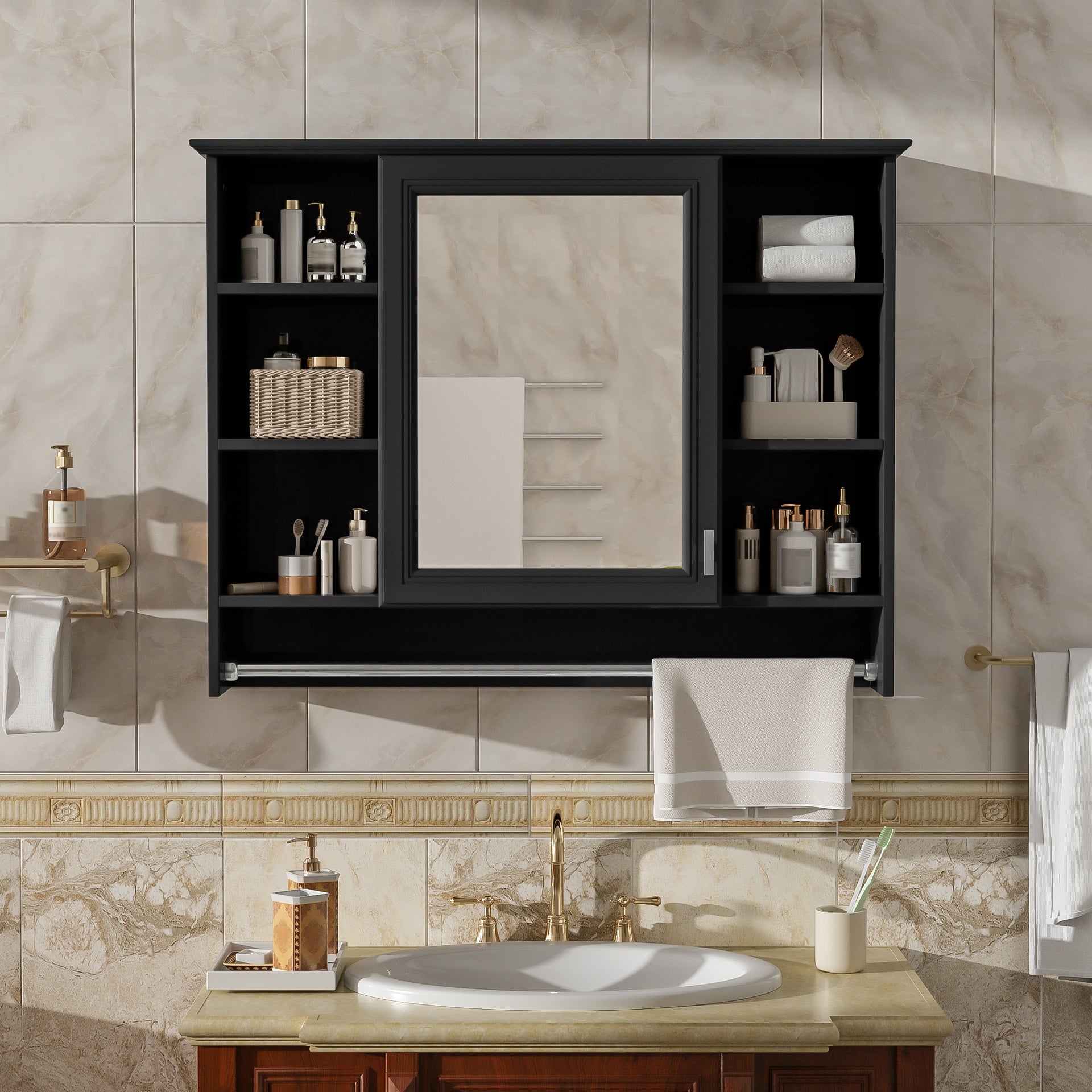 3-in-1 Bathroom Mirror Cabinet, 36-inch Wall Mounted Medicine Cabinet with Adjustable Shelf & Soft Close Door, High-Define Mirror with Storage for Bathroom Vanity