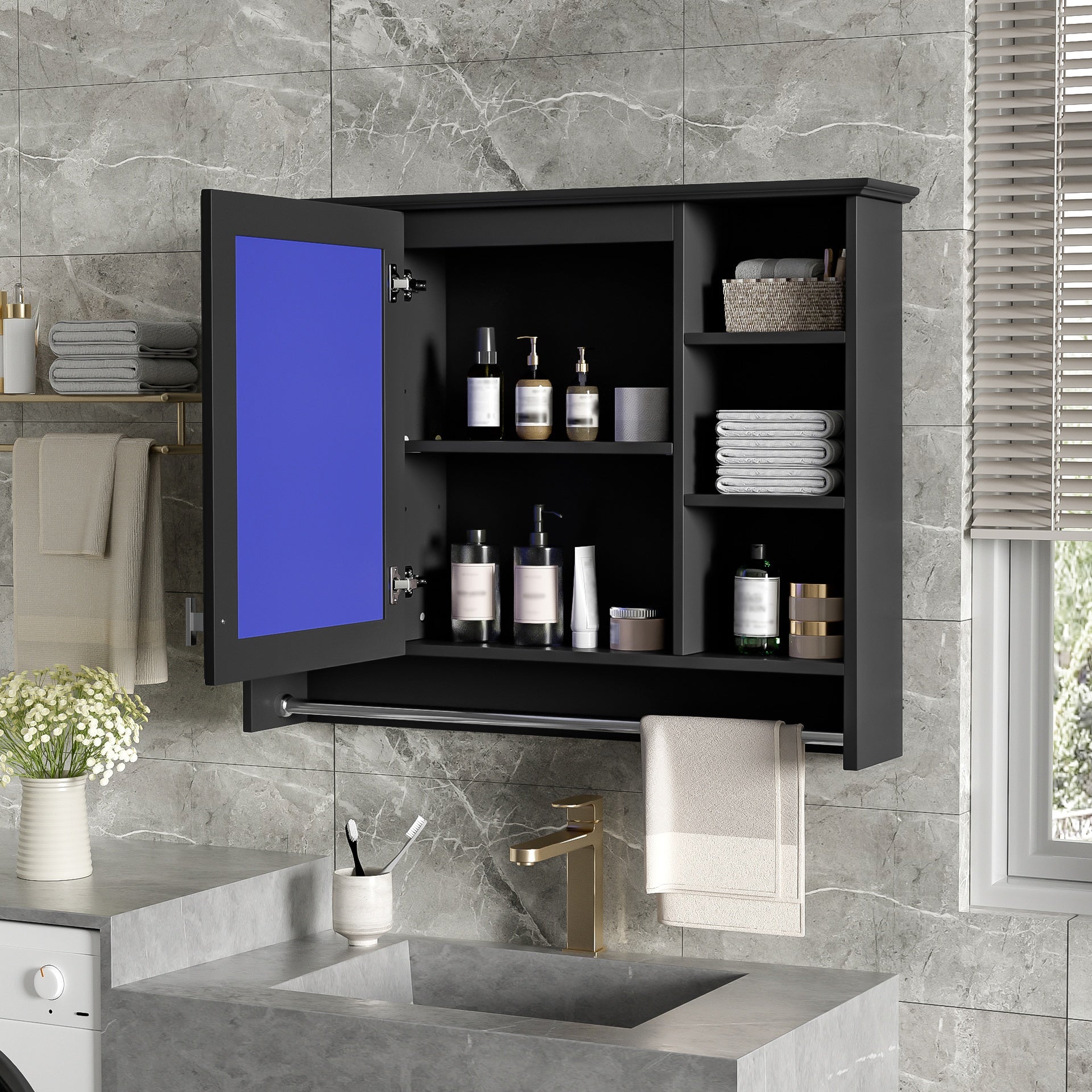 3-in-1 Bathroom Mirror Cabinet, 36-inch Wall Mounted Medicine Cabinet with Adjustable Shelf & Soft Close Door, High-Define Mirror with Storage for Bathroom Vanity